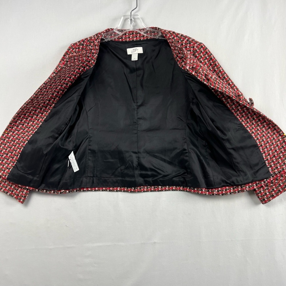 Loft Swing Jacket Womens 6 Boxy Houndstooth Tweed Red Black Career - Picture 6 of 13